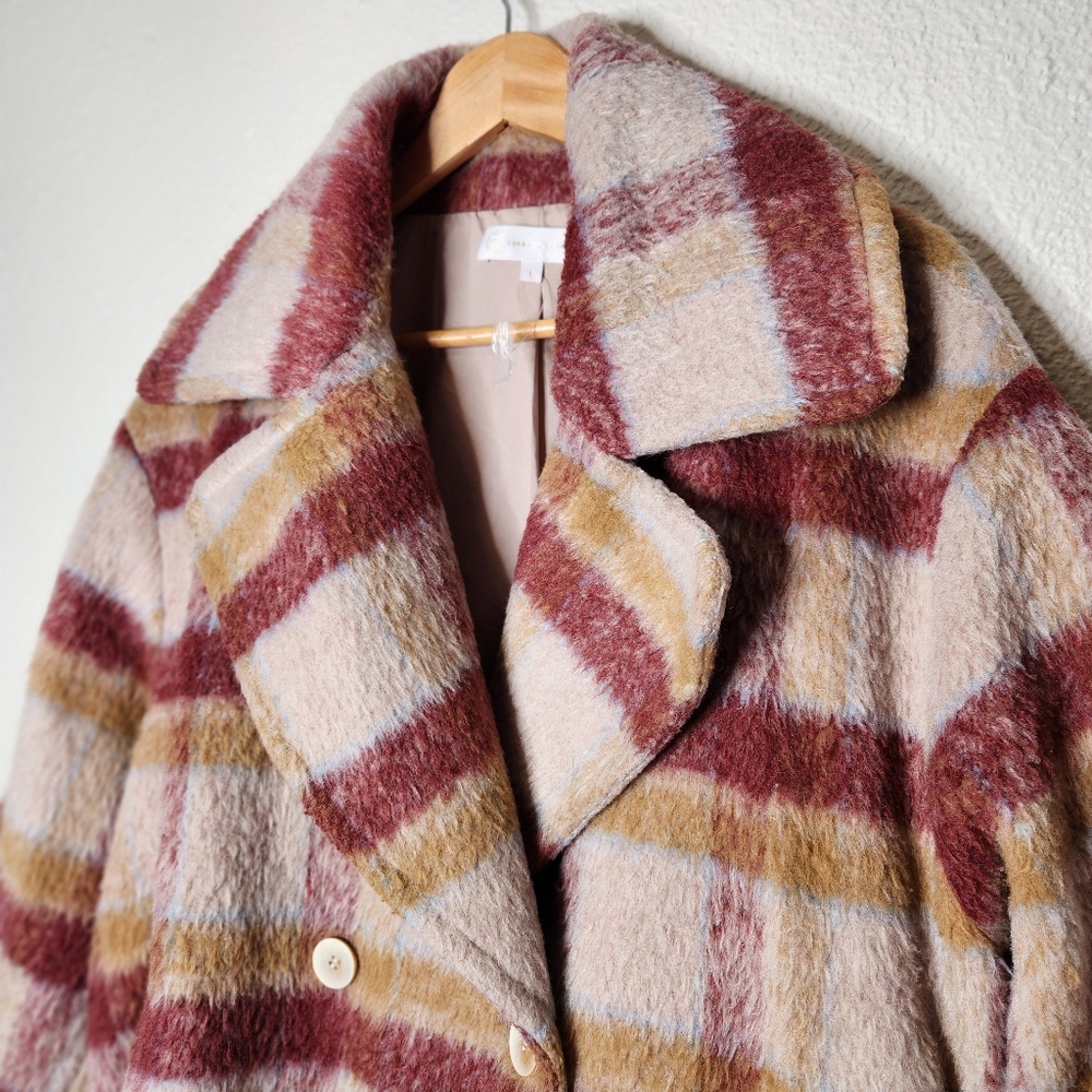 Corey Lyn Calter CLC Plaid Double-Breasted Pink Red Women's Coat Size Large - Picture 6 of 16